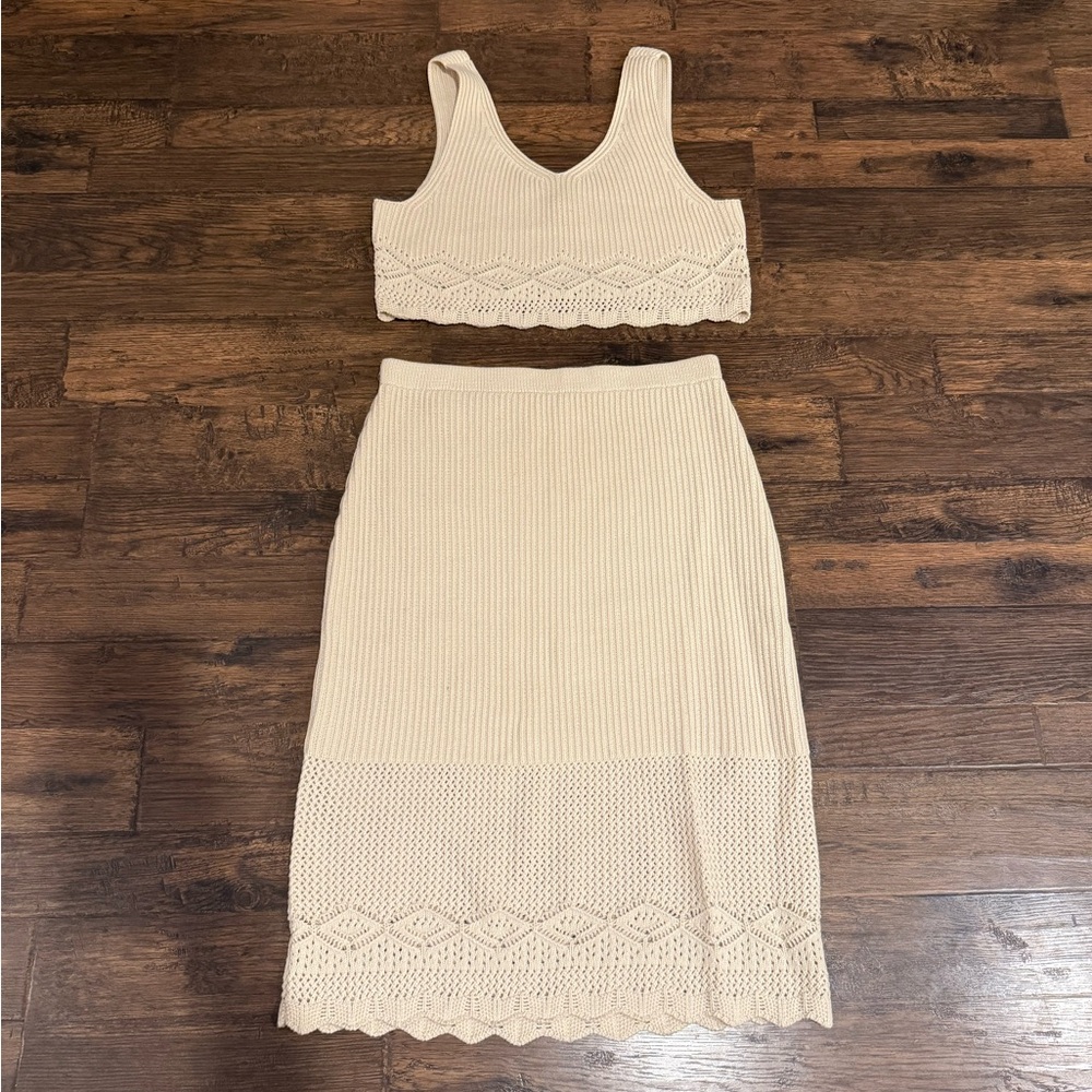 House of Harlow 1960 Cream Knit Skirt Set